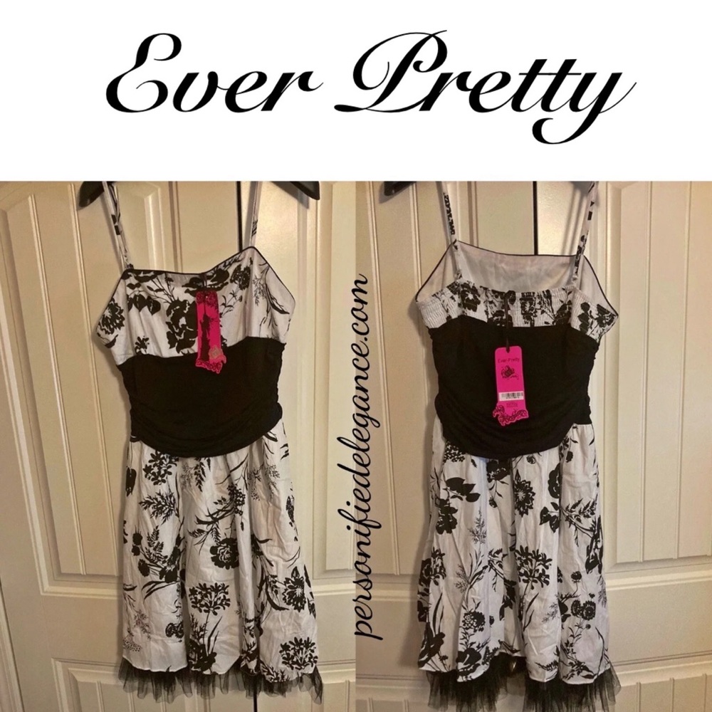 NEW Ever Pretty White Black Floral Ruffle Hem Dress Size 2XL